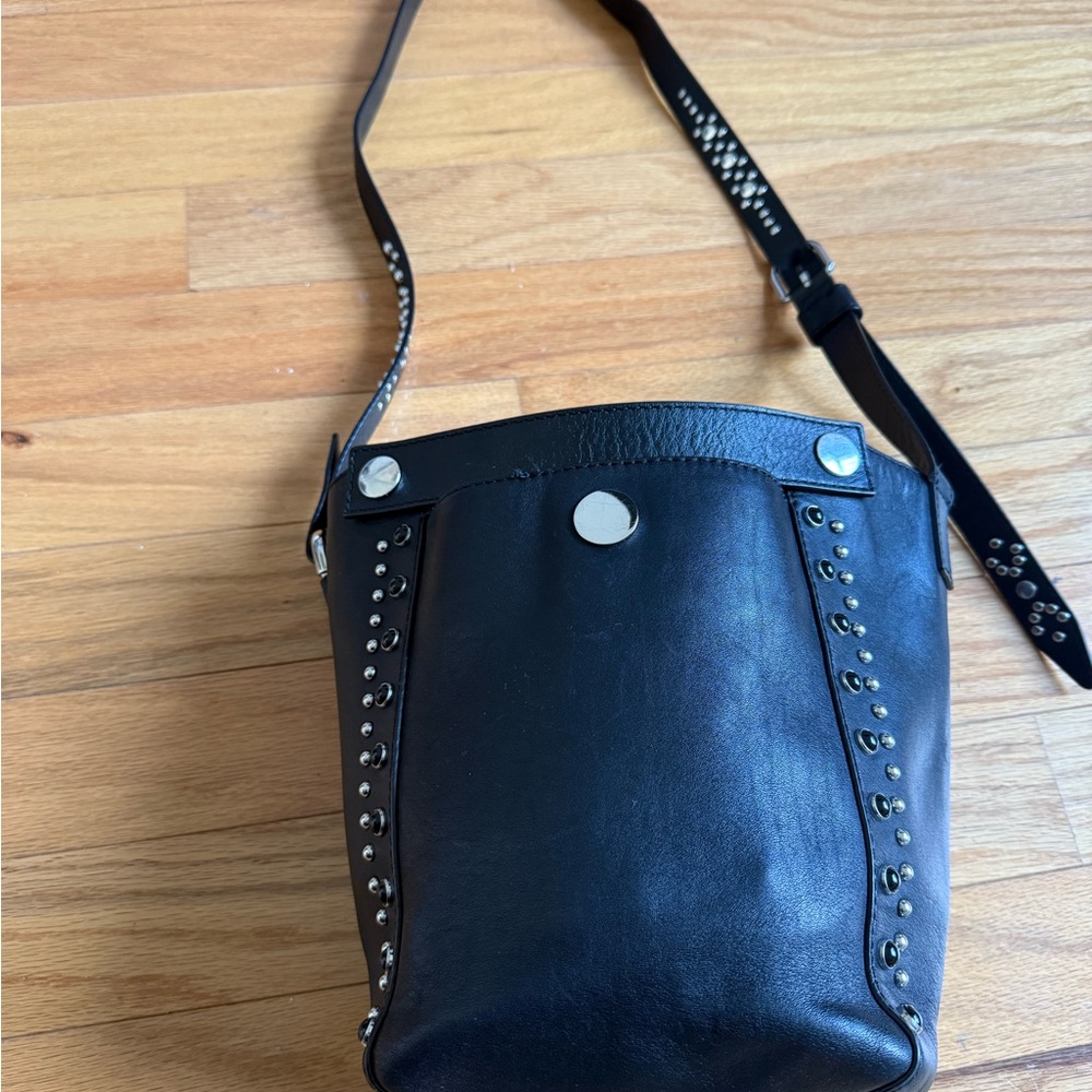 Black Leather Crossbody Bag with Stud Details - Picture 2 of 5